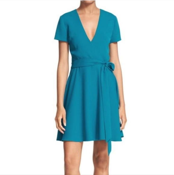 *Alice + Olivia* Faux wrap v-neck teal mini dress - Picture 7 of 8